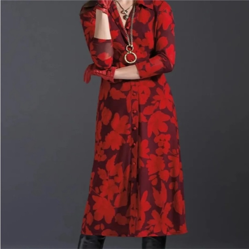 Cabi Red Dress/Duster Style #4392 Size Small | Button Front | Layering Piece